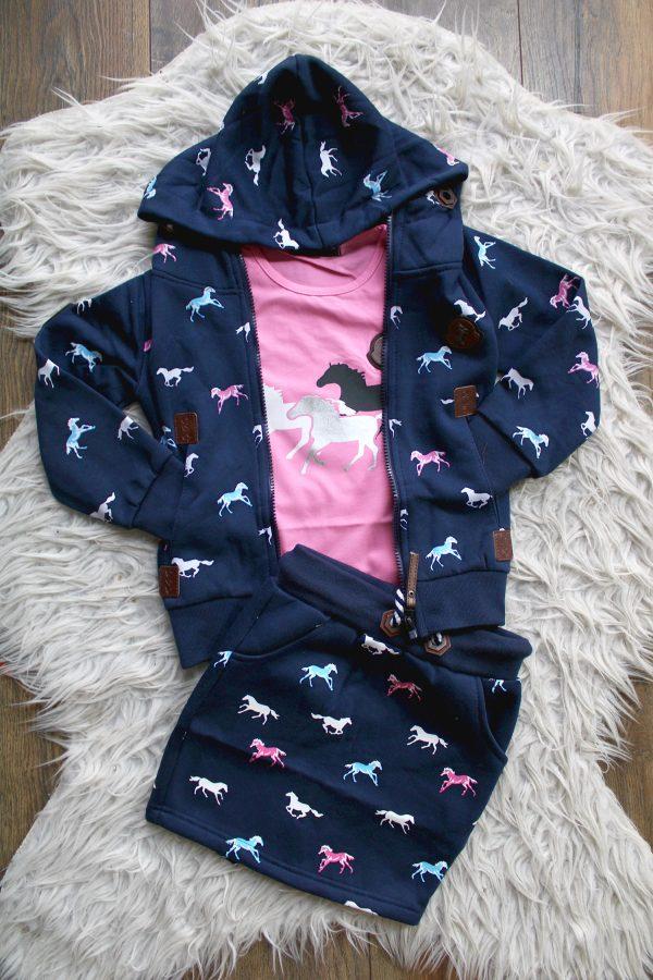 Setje paarden blauw, shirtje paard roze