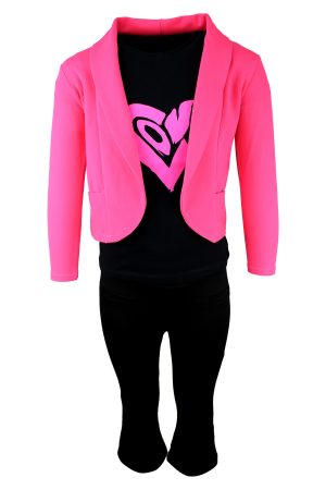 Broekje Flair zwart, blazer pink flash, shirtje love fuchsia zwart