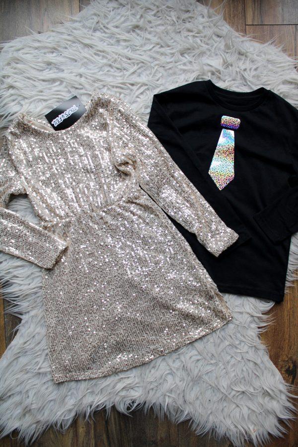 jurkje great glamour goud, Shirtje Stropdas glitter zilver zwart