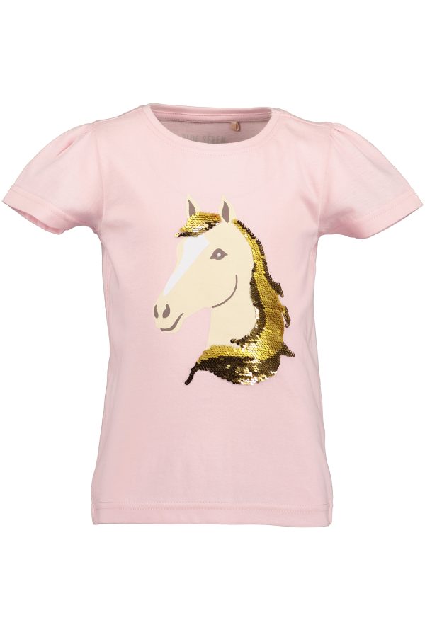 Shirtje Blue Seven Pailletten Paard roze